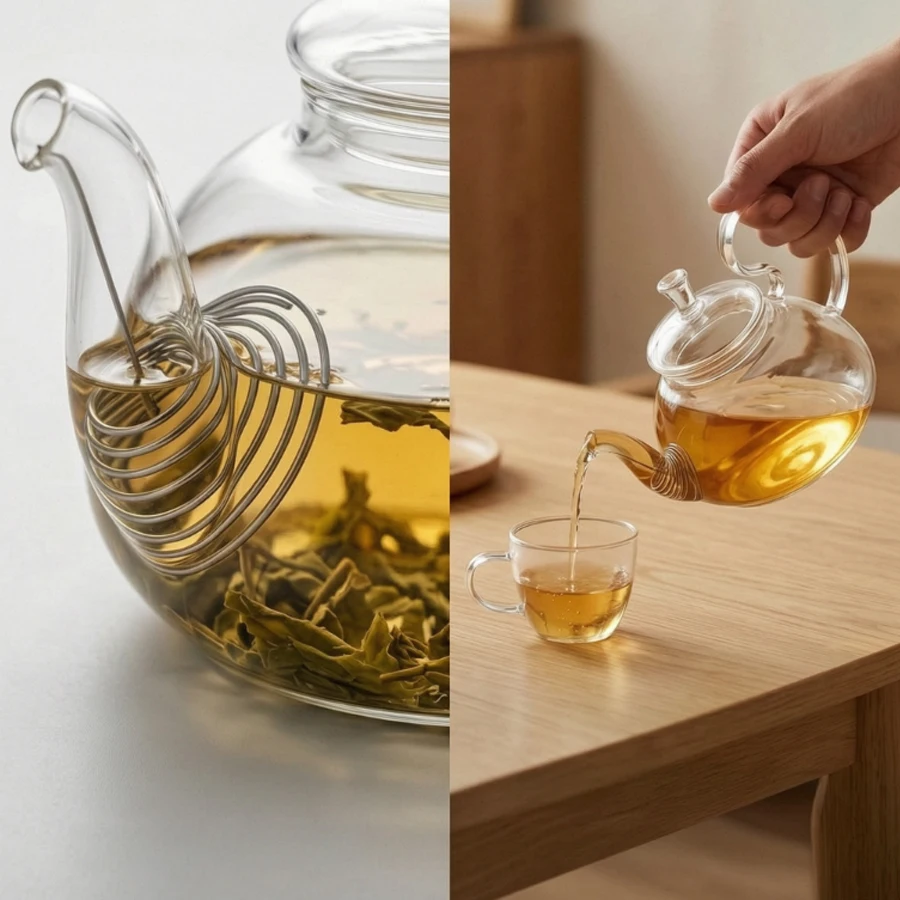 Borosilicate Glass Tea Pot, Removable Stainless Steel Infuser, Elegant Big Loop Handle Teapot for Tea Making