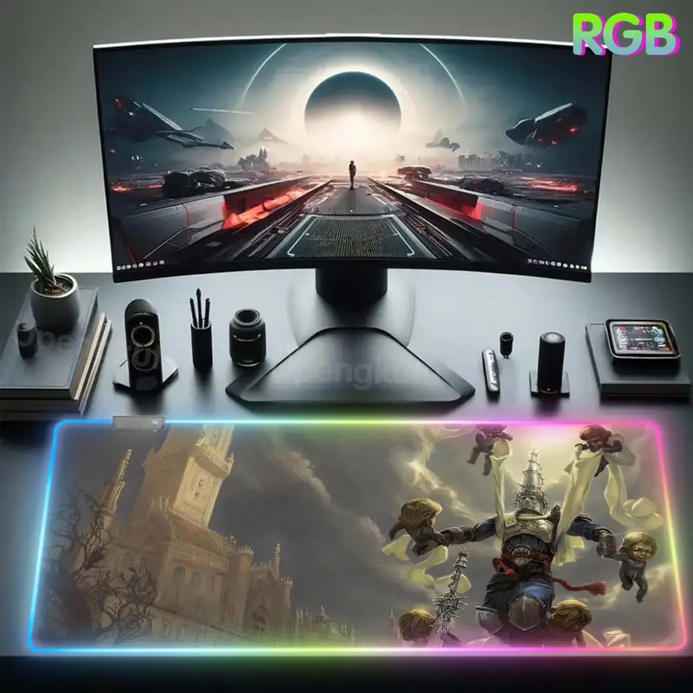 B_blasphemous Mouse Pad RGB Mouse Pad 900x400 Pc Setup Accessories Kawaii Keyboard Mat Desk Mat Large Rubber Mouse Pad LED Lamp