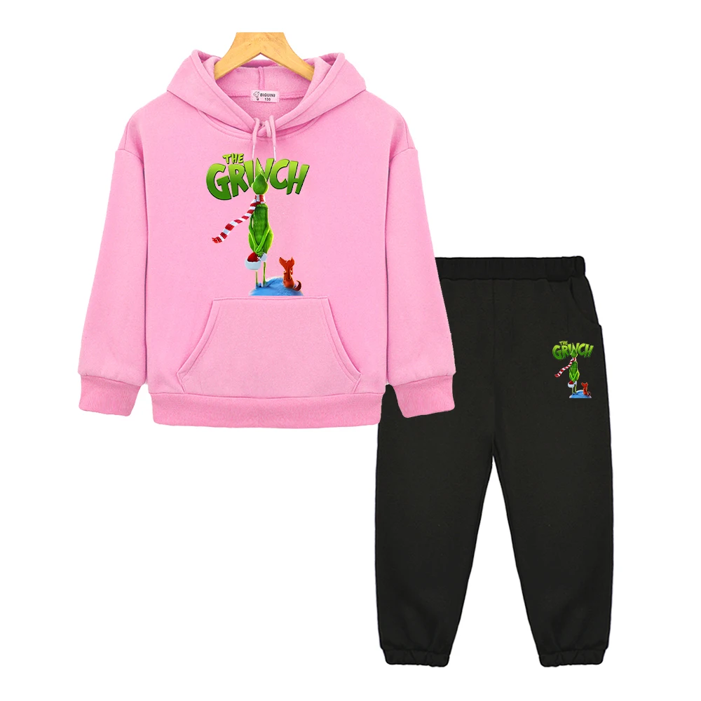 Disney Grinch printed boy girl Hooded Sets Autumn anime hoodie Fleece sweatshirt Hoodies pullover Jacket kids boutique clothes