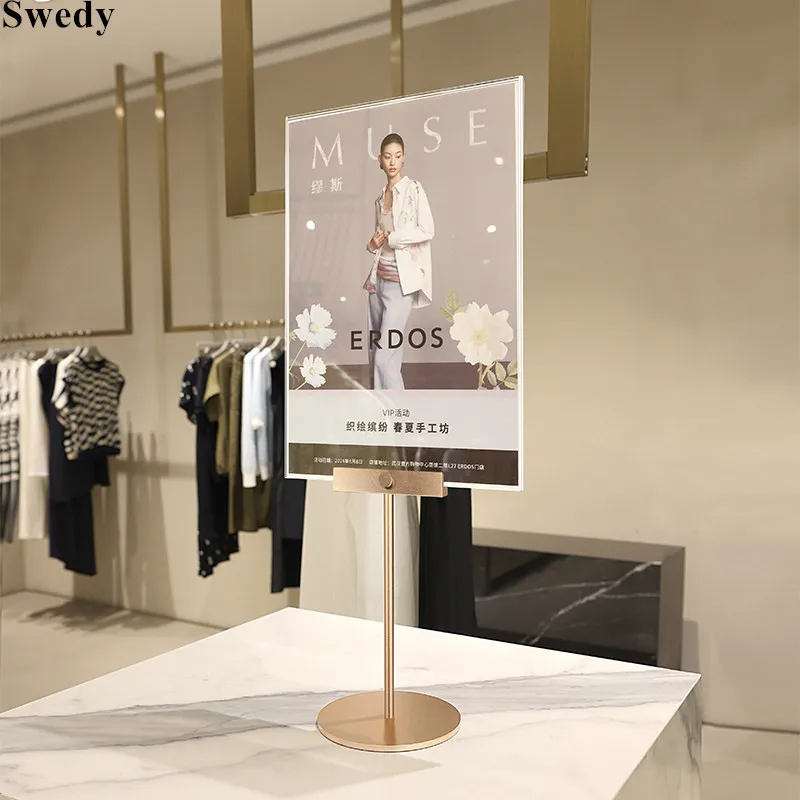 2 Pieces A4 Aluminum Adjustable Height Table Sign Holder Poster Frame Acrylic & KT Board Clip Menu Advertising Display Stand