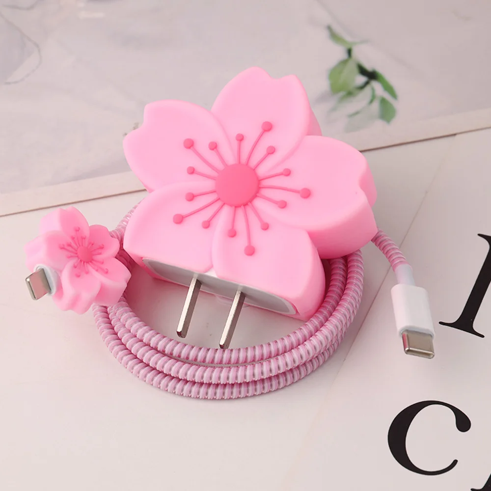 Cartoon Flower Phone Charger Case For iPhone 16 15 14 13 12 11 Pro Max 18W 20W Charger Protector Data Cable Winder Accessories