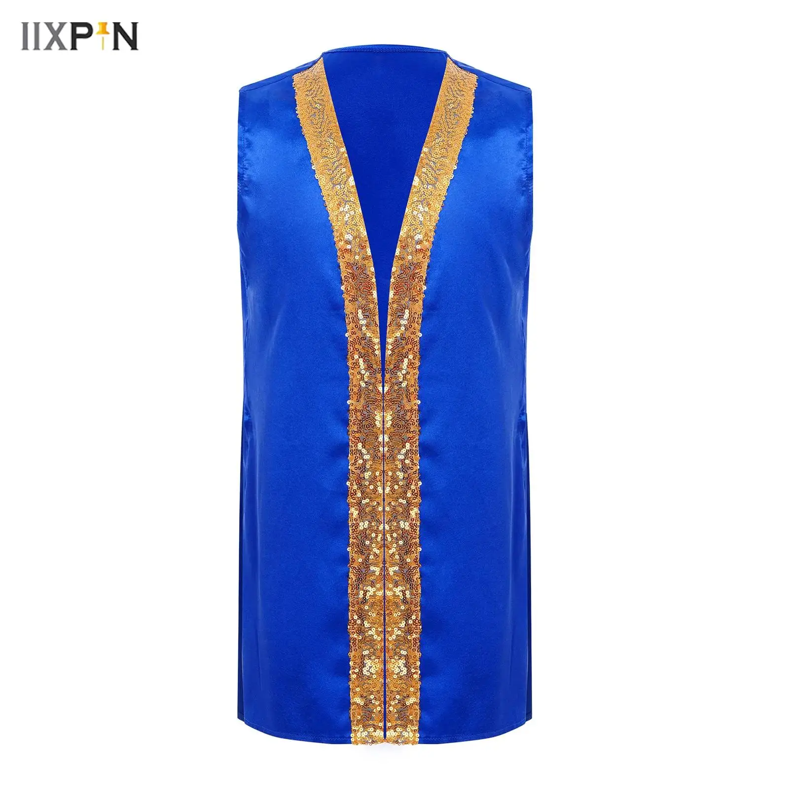 

Kids Boys Praise Dance Top Satin Sleeveless Sides Split Shiny Sequins Worship Robe Halloween Theme Party Performance Costume