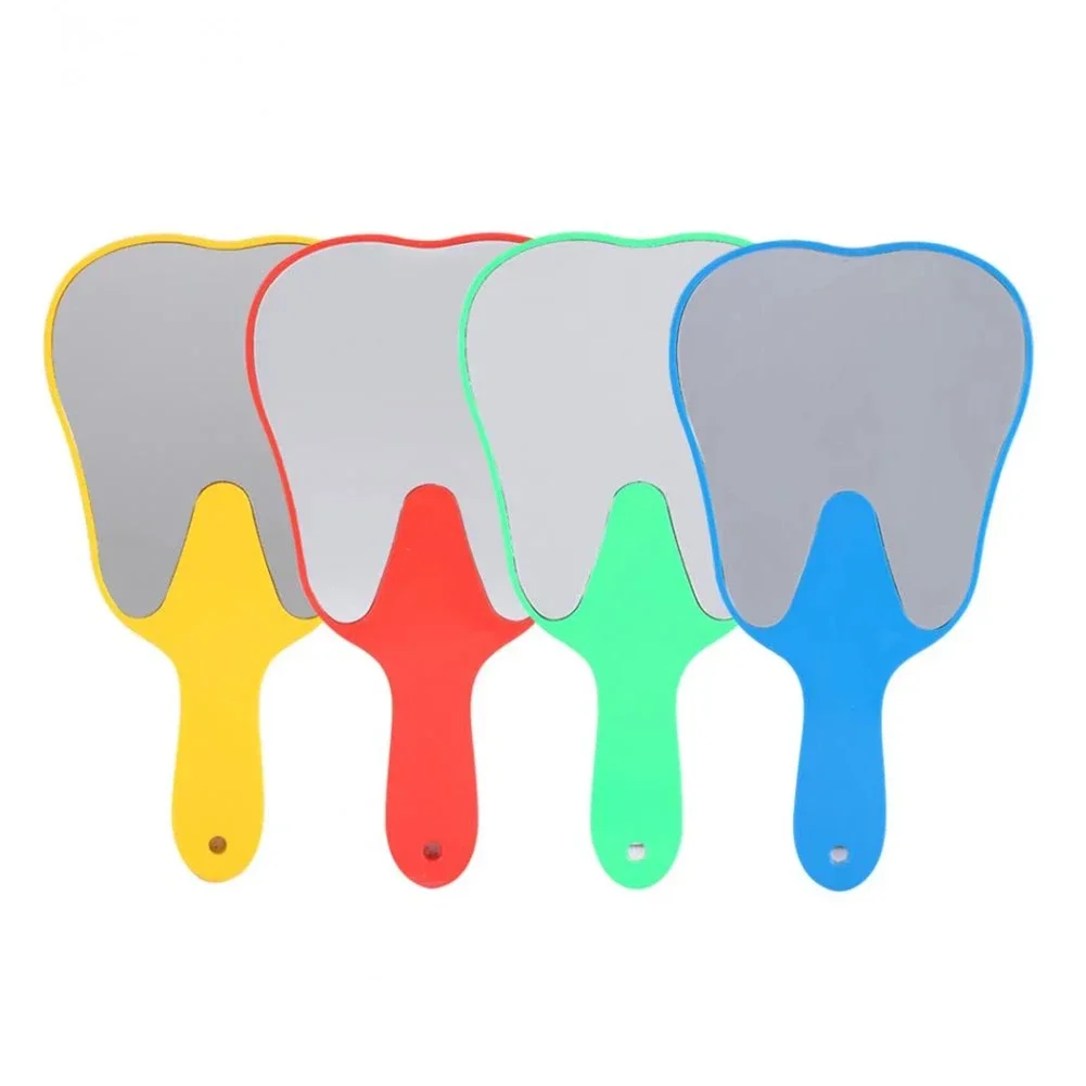 10Pcs 25*13cm Handle Dental Tooth Shaped Mirrors Multi Colorful Oral Mirror Tooth Whitening Cleaning Oral Cavity Dentist Tools