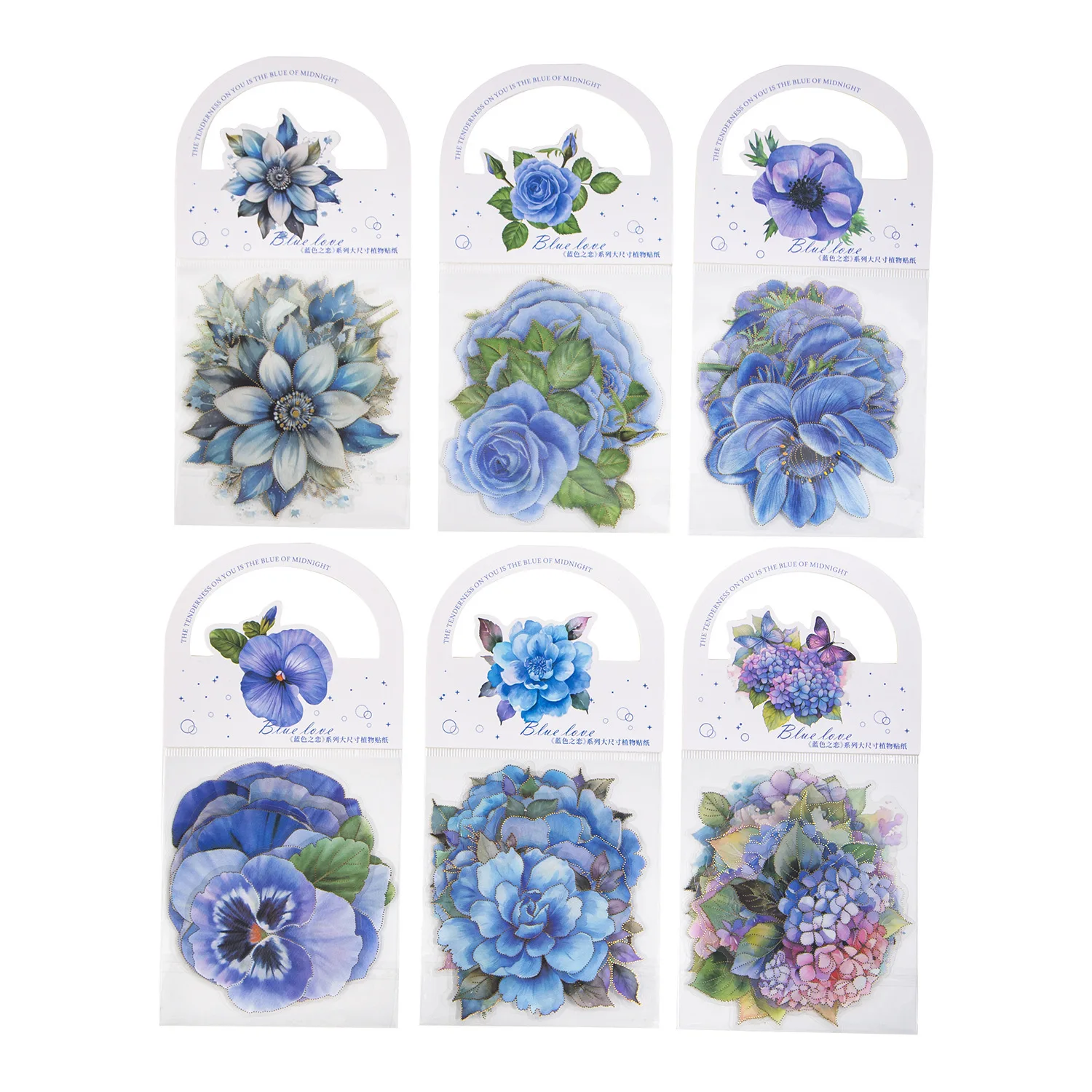 Pegatinas decorativas de flores de amor azules de gran tamaño, 10 unids/lote por paquete