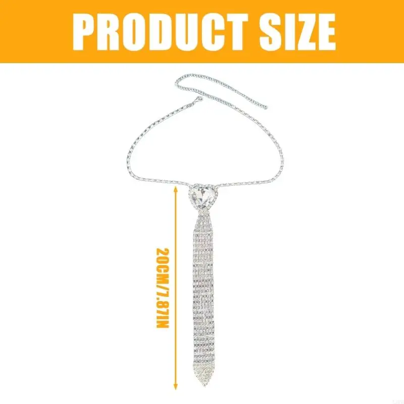 A3PB Rhinestones Choker Necklace Tie Crystal Heart Necktie Chain