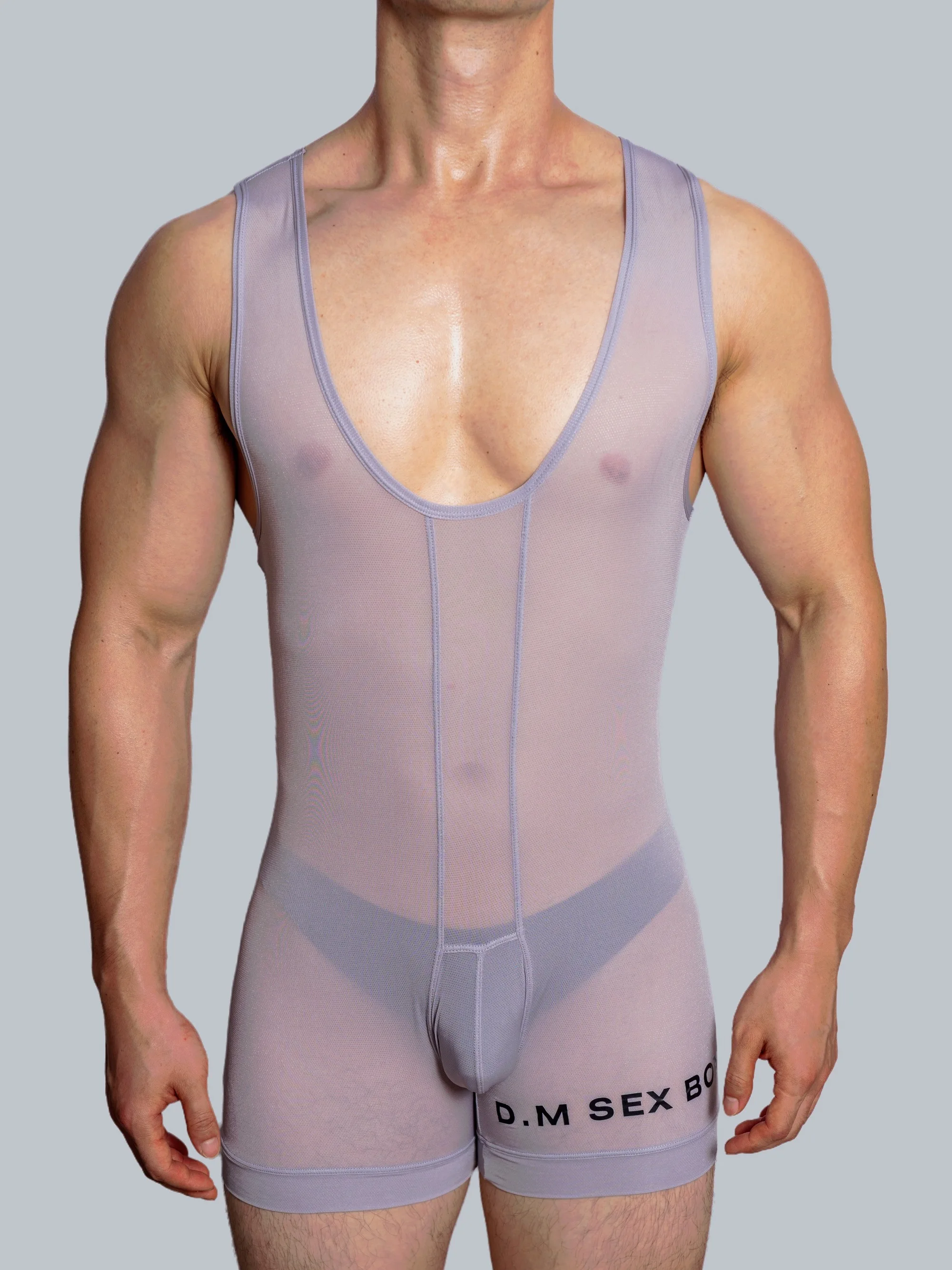 men jumpsuit thin ice silk breathable mesh boxer pants trendy personality transparent suspenders summer