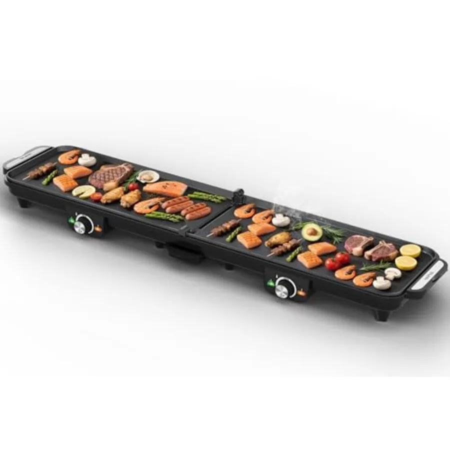 

1600W Electric Griddle Indoor: Large Flat Top Grill with Nonstick Plates 17.5" x 9" 2 Cooking Zone with Adjustable Temp Pancake