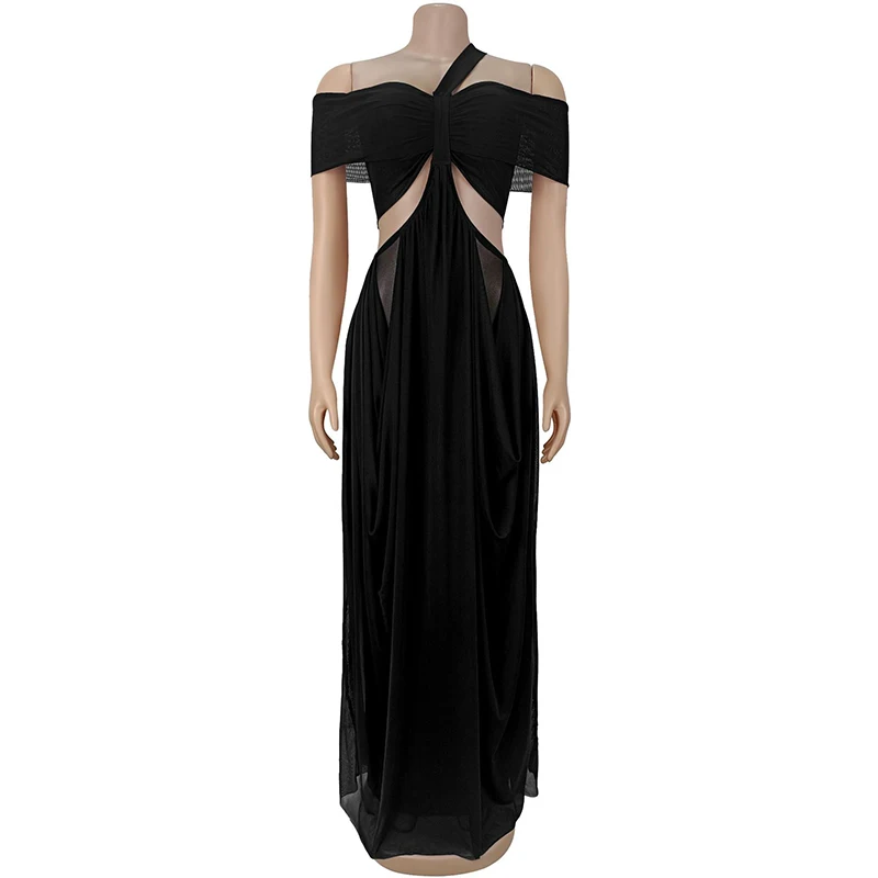 

BKLD женское сексуальное нерегулярное перспективное сетчатое платье с открытыми плечами и полым дизайном, драпированное длинное платье с открытой спиной, 2021, отпускная вечеринка