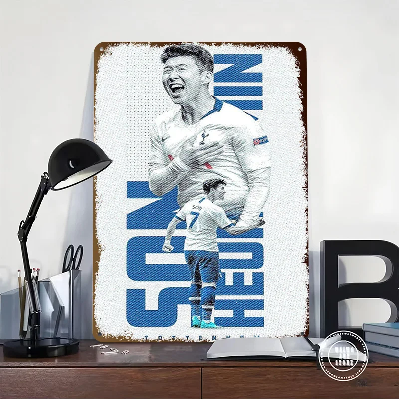 Son Heung-min Tottenham 3D Texture Printed Poster Custom Vintage Metal Tin Plate Sign for Wall Art Gamer Room Decoration At Home