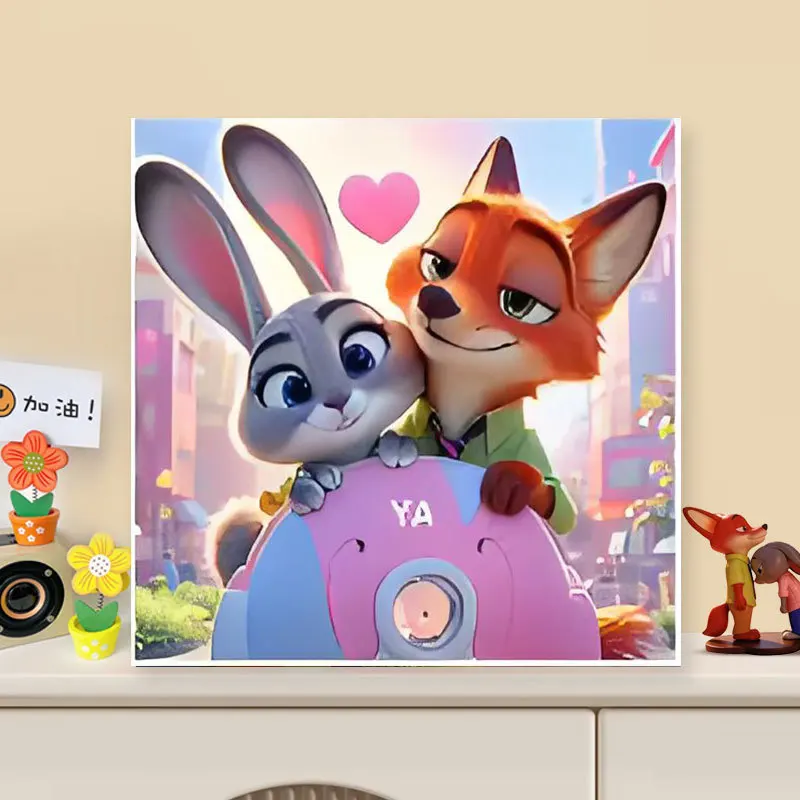 20*20cm 5D Full Round Drill Diamond Painting Kit Cute Rabbit Fox Couple Cartoon Break Paper Design DIY Rhinestone Mosaic Art Wal