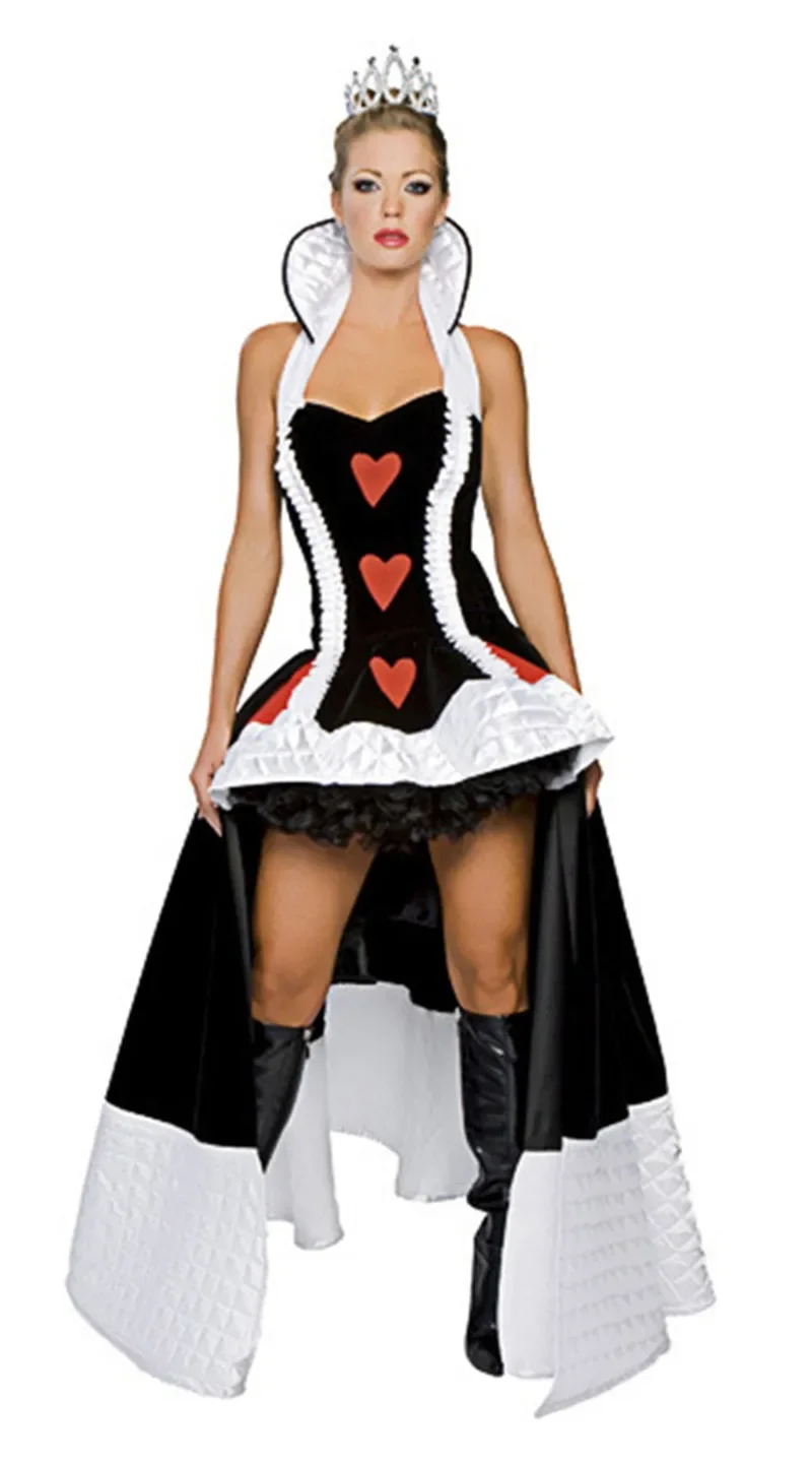 Adult Queen of Hearts Costumes Alice In Wonderland Women Fancy Dress with Crown