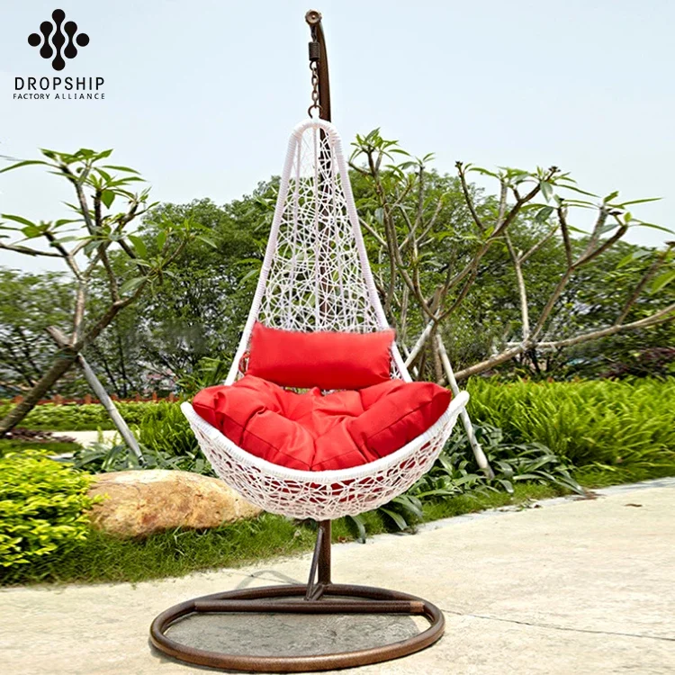 

Outdoor garden with cushion rattan leisure patio hanging double egg nest swings+chair