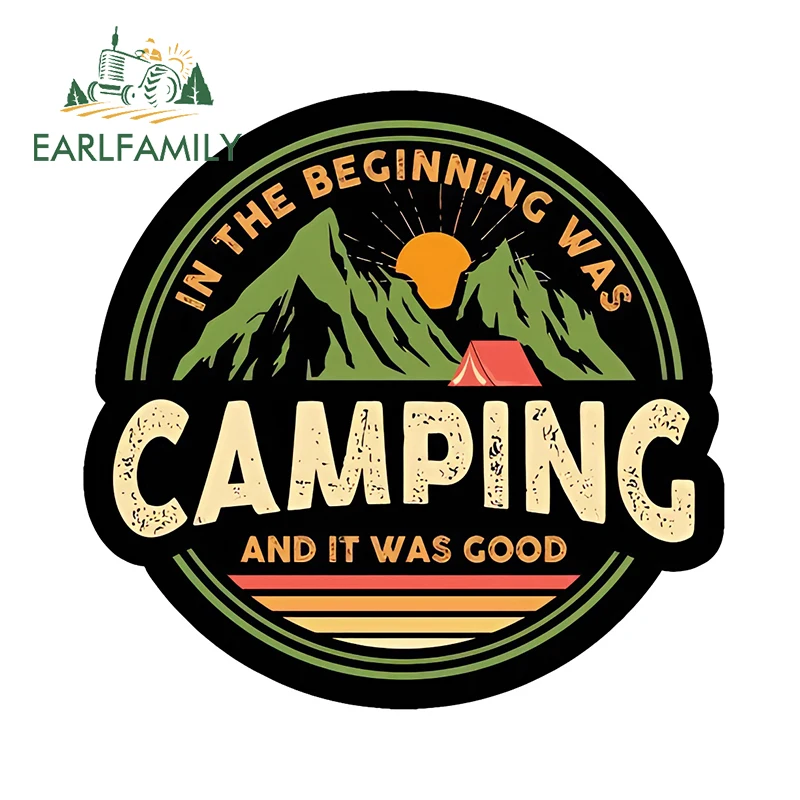 EARLFAMILY 13cm × 12.6cm Camping Advantur Theme Car Stickers Creative Logo Design Decals Cool Artistic Car Door Protector