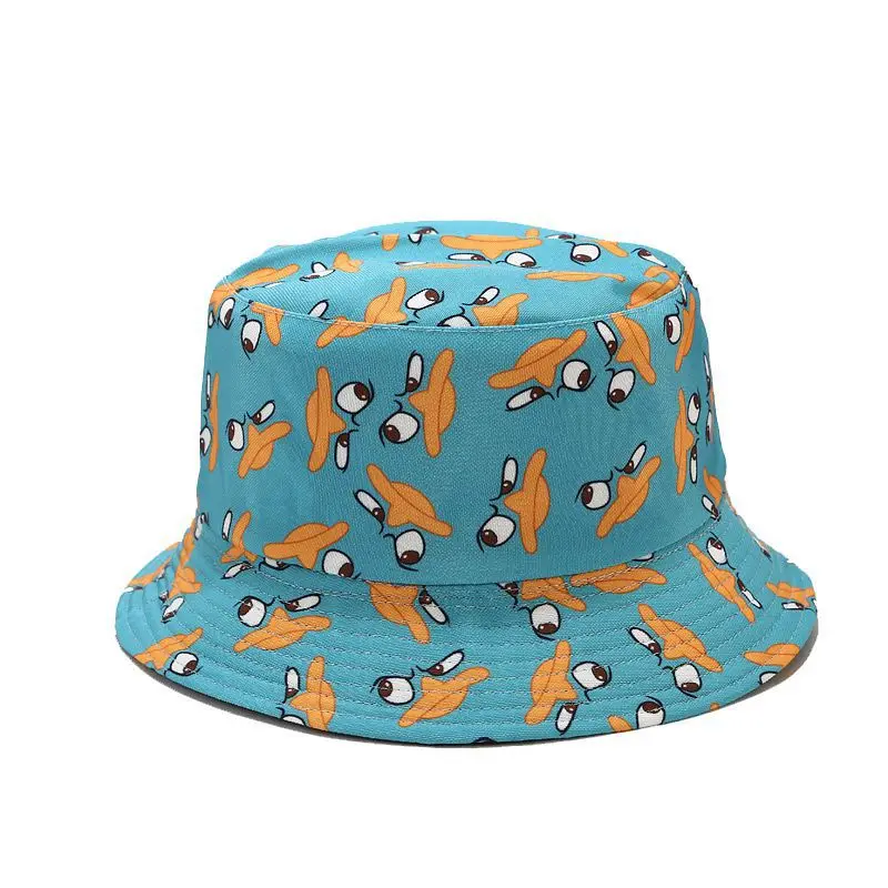 Summer Fisherman Hat Reversible Cartoon Bucket Hats For Women Men Street Hip Hop Bucket Cap Vintage Printed Fishing Hat