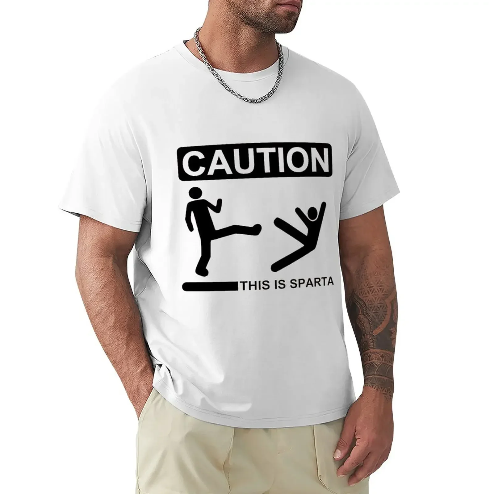 

Caution, This is Sparta! T-Shirt sweat baggy shirts cotton graphic tees blanks clothes for men