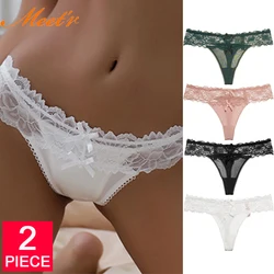 Meet'r 2Pcs/Lot Women Sexy Lace Panties Low-waist Underwear Thong Female G String Lingerie Temptation Embroidery Intimates