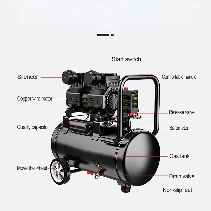 220V 550W 750W 980W Air Compressor 8L/30L Silent Oil-Free Air Compressor For Home Car Repair Tire Inflation Whisper Compressor