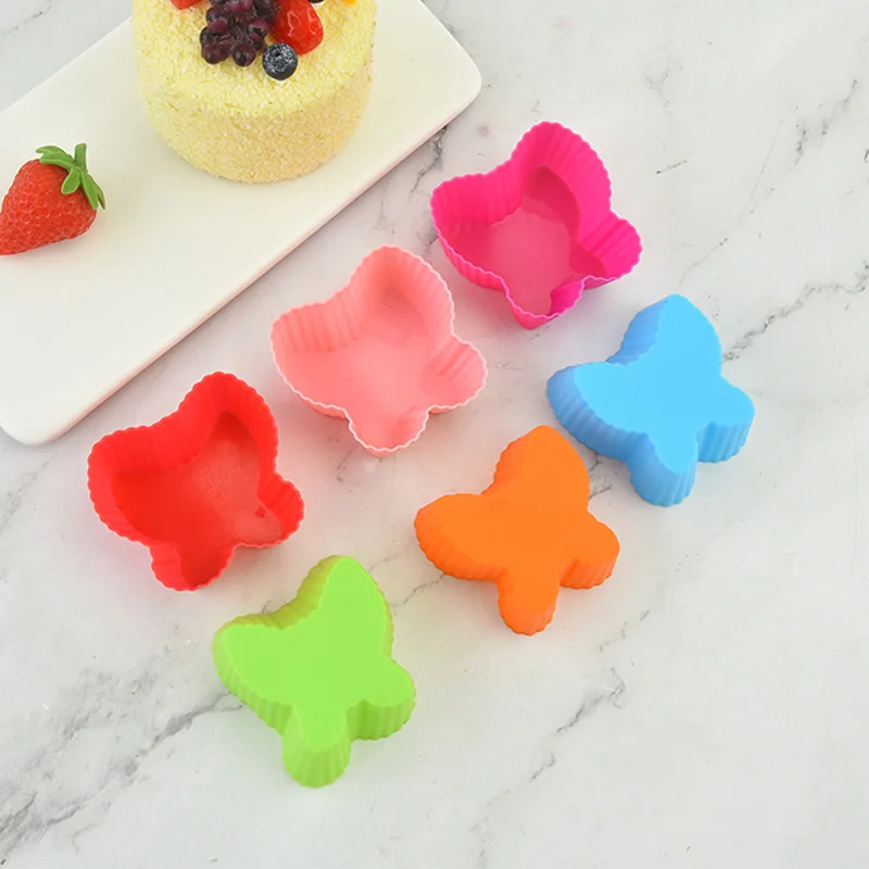 1pc Colorful Butterfly Shape Silicone Cupcake Liners Reusable Baking Cups Nonstick Easy Clean Pastry Muffin Molds Butterfly