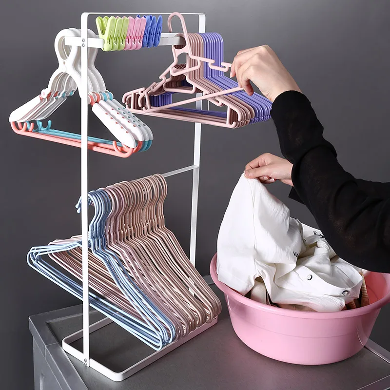 Clothes Hanger Storage Rack Shelves Floor Standing Clothespin Clothes Hanger Organizer Balcony