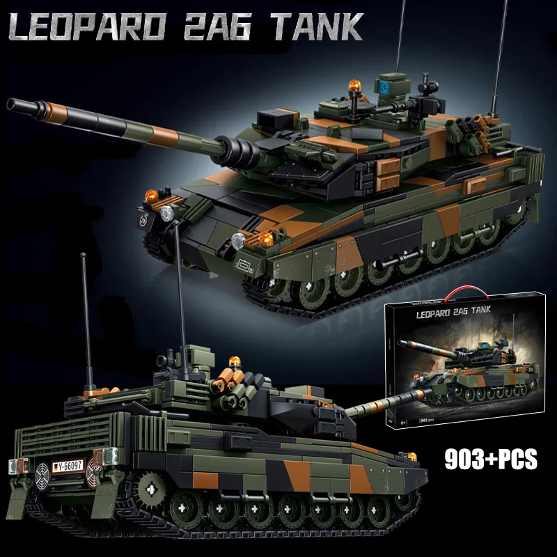 

Military WW2 MOC Leopard 2A6 Army Main Battle Tank Building Blocks With Soldiers Tank Model Bricks Toys For Children Boys Gifts