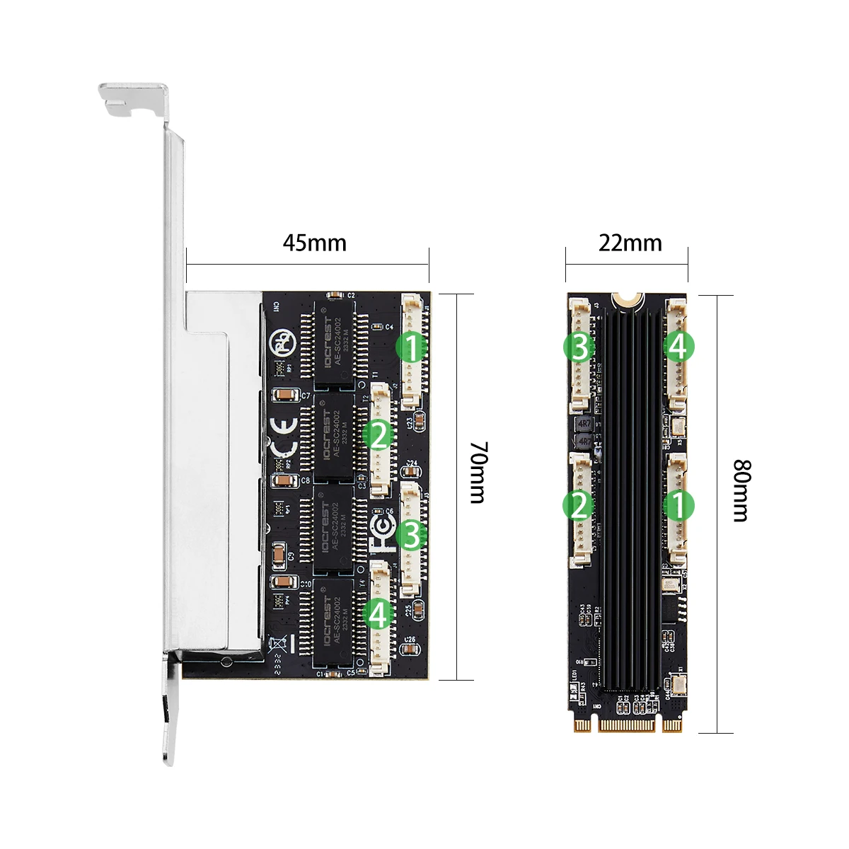 IOCREST-tarjeta de red M.2 PCI-e de 4 puertos, Gigabit, Ethernet, clave M, B, 1000Mbps, 1G, Nic, RealTek RT8111H, Chipset NAS para juegos