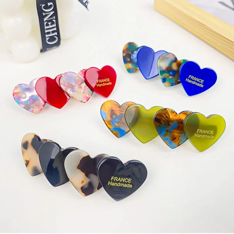 Wholesale French Advanced Retro Love-Heart Spring Clip Fashion Acetic Acid Hairpin Female Side Clip Hair Accessories