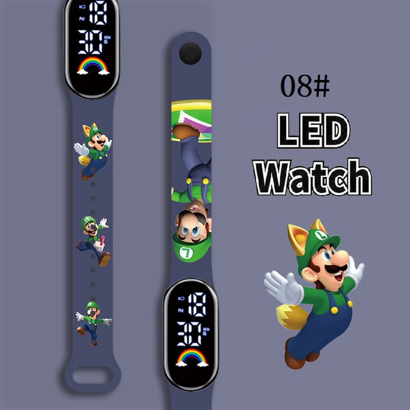 Crianças Mario Bros Waterproof Digital Watch, Ação Figuras, Luigi, Princesa, Peach, Yoshi, Bowser, Esporte, Pulseira