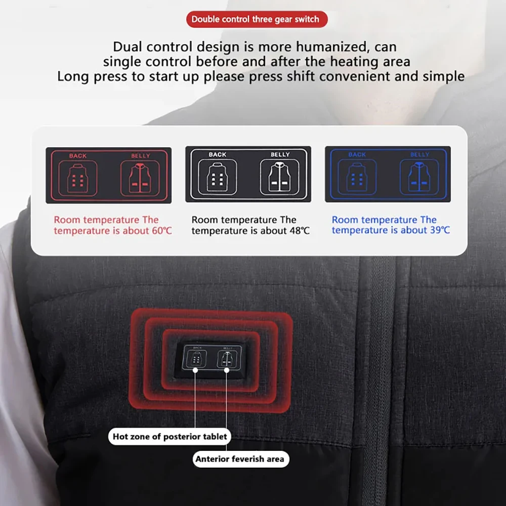 21 Areas Self Heating Vest Four Switch Control Men Heating Jacket USB Electric Heated Clothing Women Thermal Vest Warm Winter