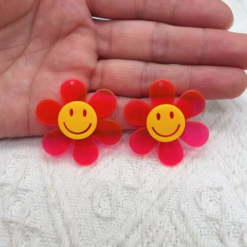10pcs Cartoon Colorful Smile Face Flower Charms Acrylic Embellishment Pendant For Hairpin Scrapbooking diy Jewelry Accessorie