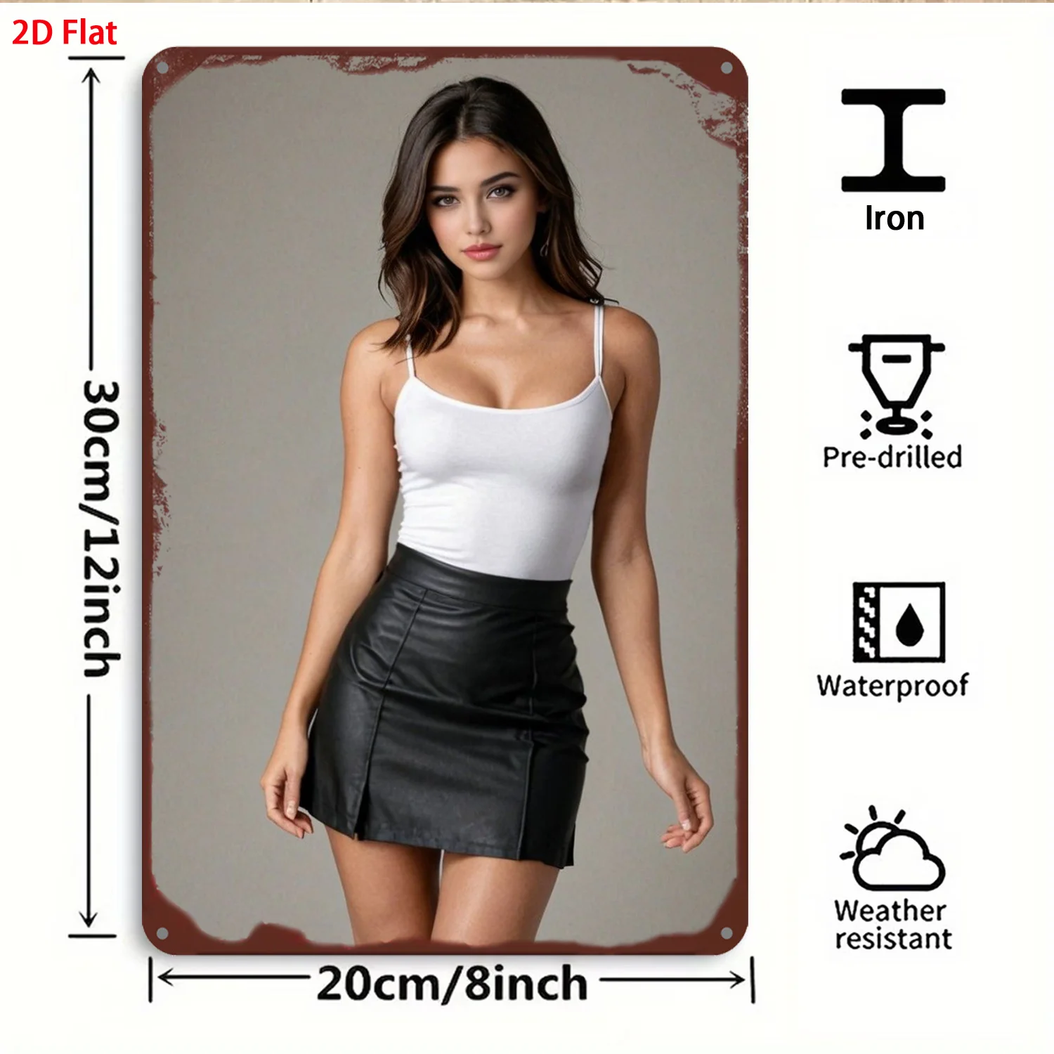 2D Metal Sign Modern Female Portrait Art 8x12 Inch High Bending Resistance Durable Wall Decor for Studio Shop Bar Club Gift