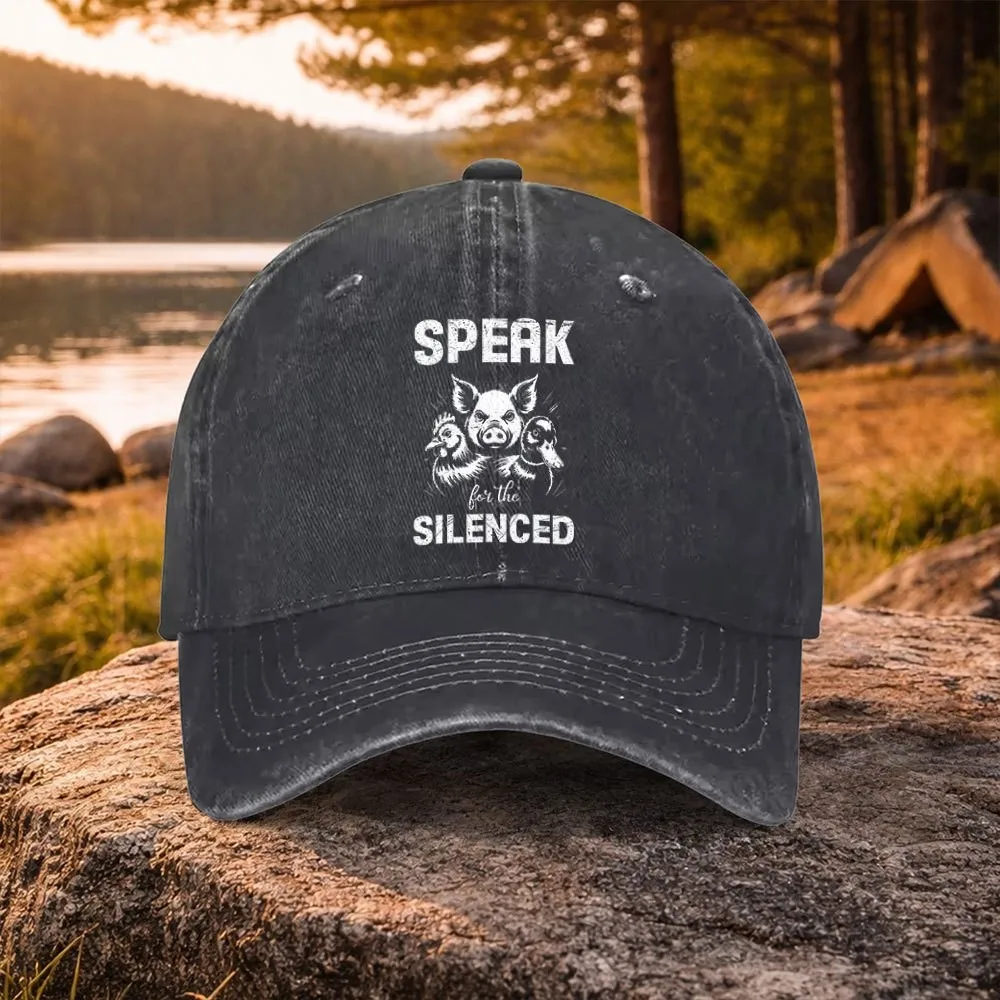 Speak for the Silenced Animal Rights Print Washed Baseball Cap Unisex Outdoor Casual Hat