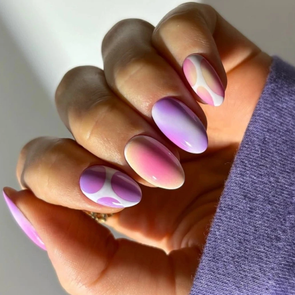 

Colorful Halo Dyeing Round False Nails Snake Pattern Leopard Long Pointed Fake Nails Art Flower Press on Nails Charms Manicure