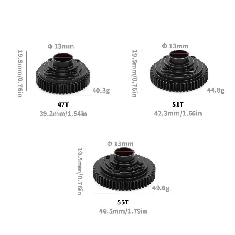 Engrenage droit central en acier HD, 47T, 51T, 55T, 8573, 8574, 8575, pour Trxs 1/7 UDR, pièces de mise à niveau infrarouges du désert illimitées