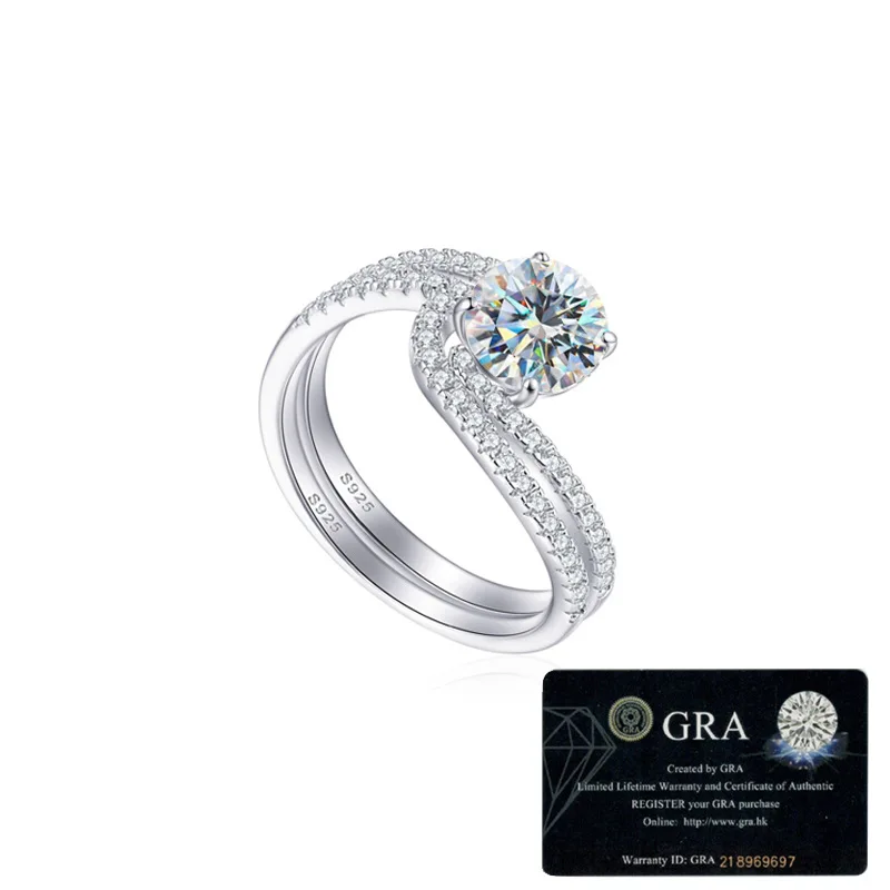 Hot selling moissanite ring 2-piece set, layered design, niche and high-end, 100% S925 pure silver ring, wedding jewelry