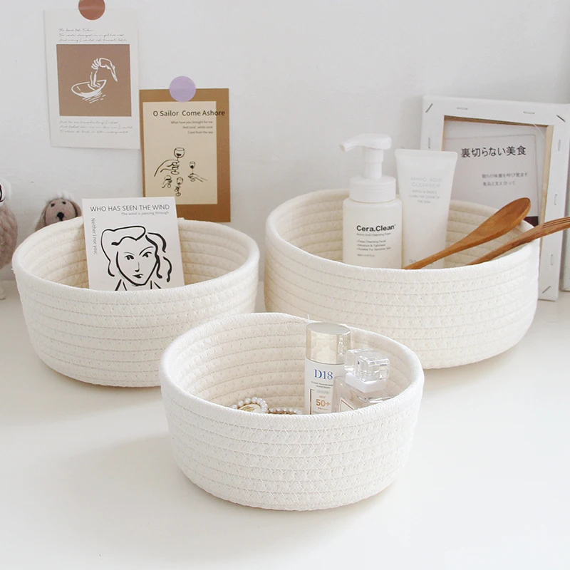 circularWoven cotton rope storage basket desktop storage for children\'s toys, cosmetics, snacks, miscellaneous items storage box