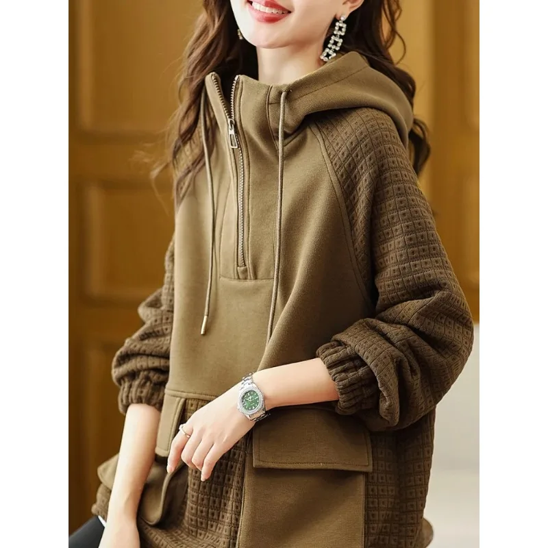 

Woman Clothing Loose Hoodies Hooded Baggy Women's Sweatshirt Brown Top Zipper Novelty Nice Color Long Sleeve Fashion N822