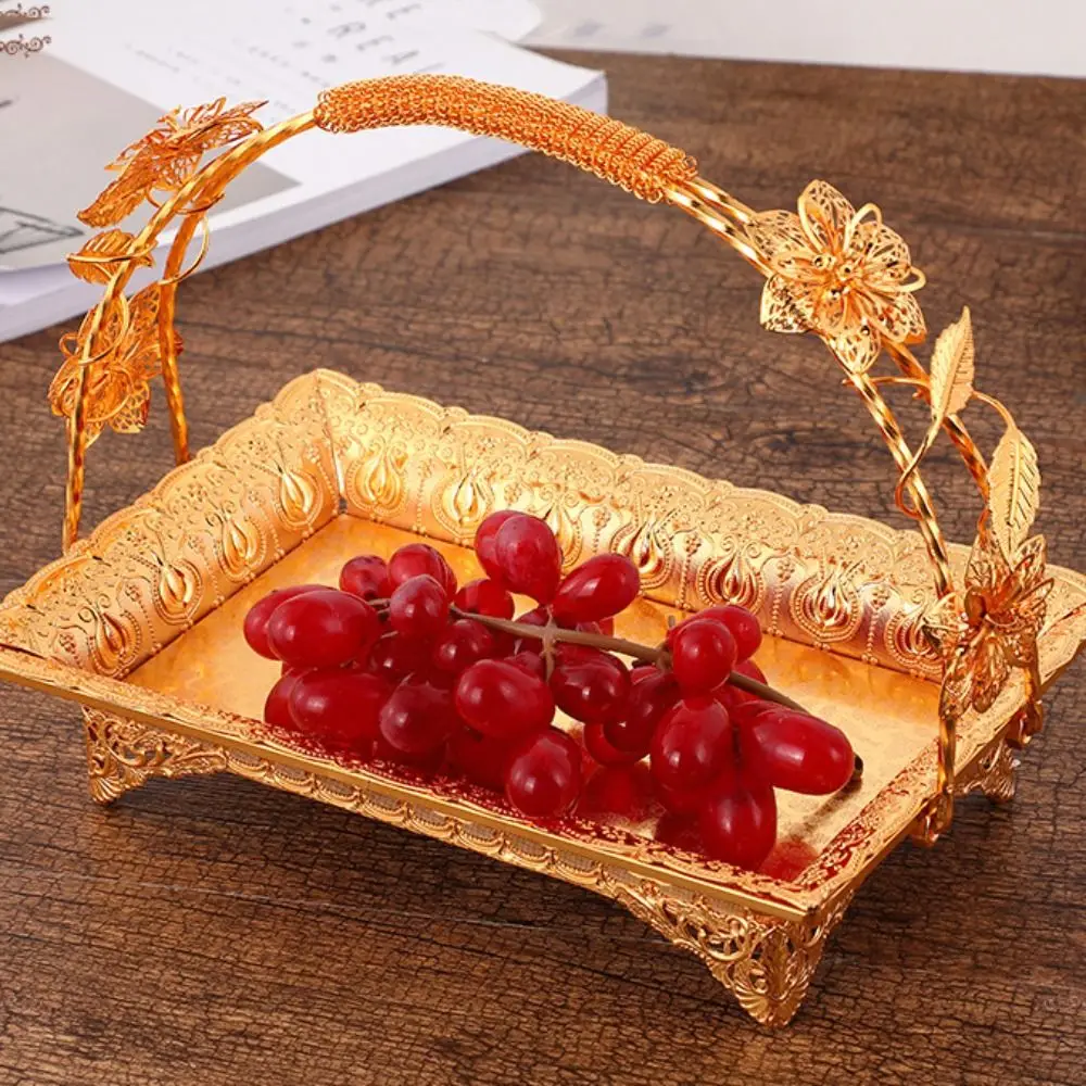 Light Luxury Metal Handheld Fruit Basket Exquisite Multi-Function Pastry Tray Classic Creative Storage Plate Kitchen