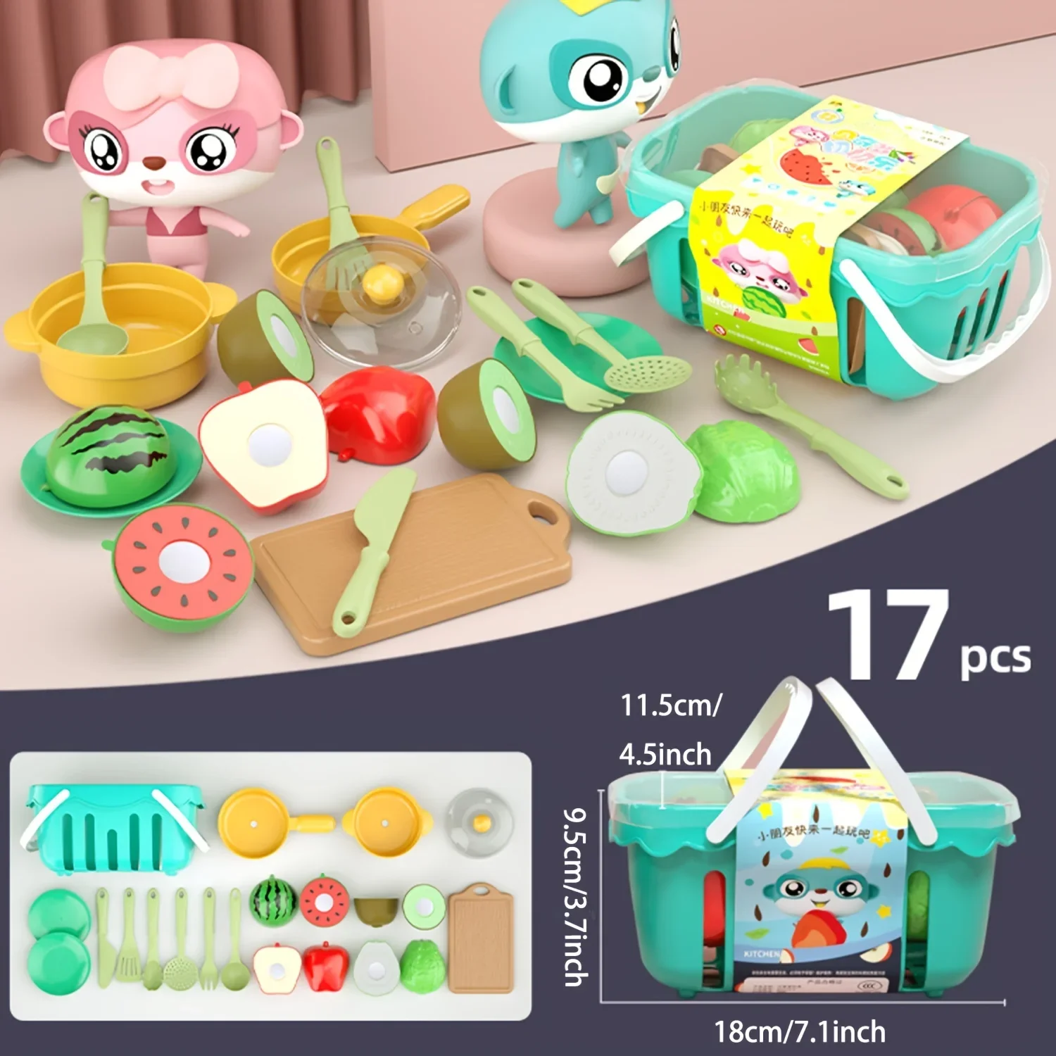 Kids Pretend Play Kitchen Toys Cutting Play Fruit Vegetables Educational Food Kit for Toddler Children Gift Assembly Game