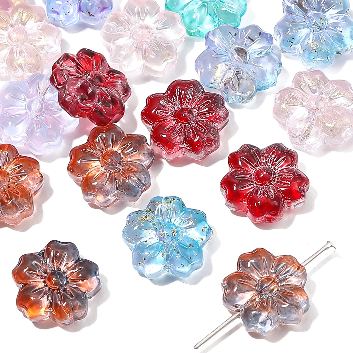 30/50pcs 14mm Colorful Glass Flower Shaped Beads Five Petal Flower Spacer Beads for DIY Necklace Bracelet Pendant Jewelry Making