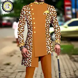 African Suits for Men Single Breasted Embroidery Print Blazer and Pants Set Dashiki Outfits Party Wedding Clothes A2316021