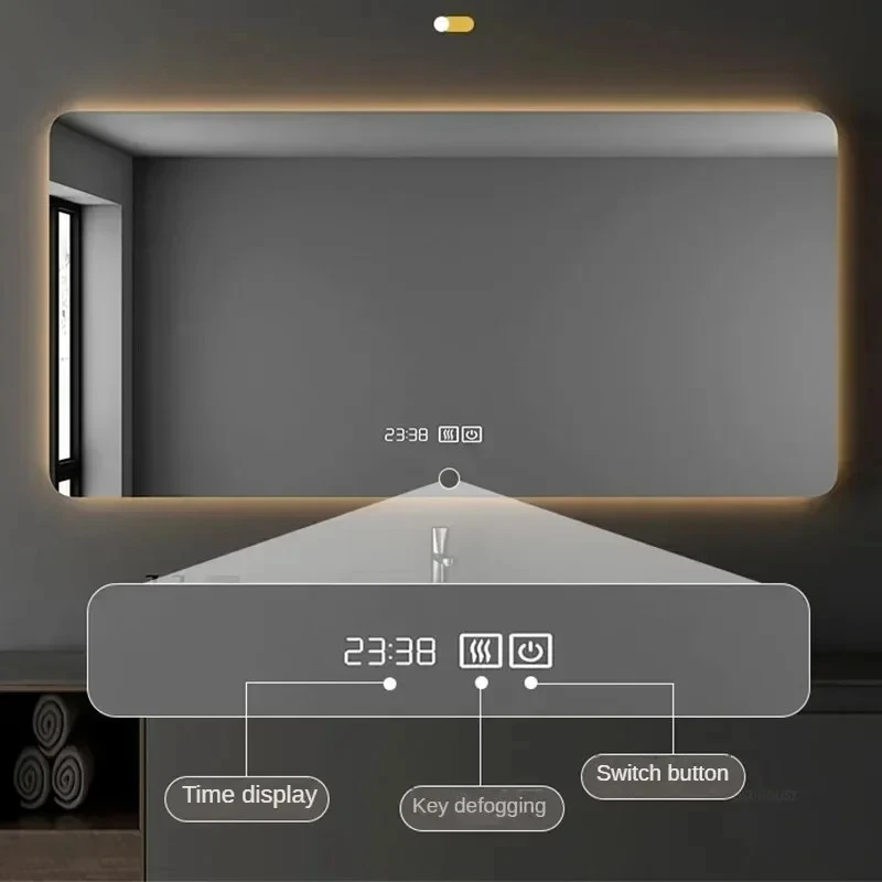 

Modern Square Bath Mirrors for Home Light Luxury Glass Multifunction Mirrors for Balcony Wall Decoration Defogging Smart Mirrors