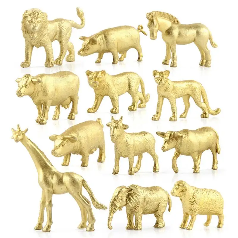 12PCS Safari Animal Birthday Centerpiece Gold Plastic Animal Figurines Toys Jumbo Safari Zoo Animal Figures For Baby Shower