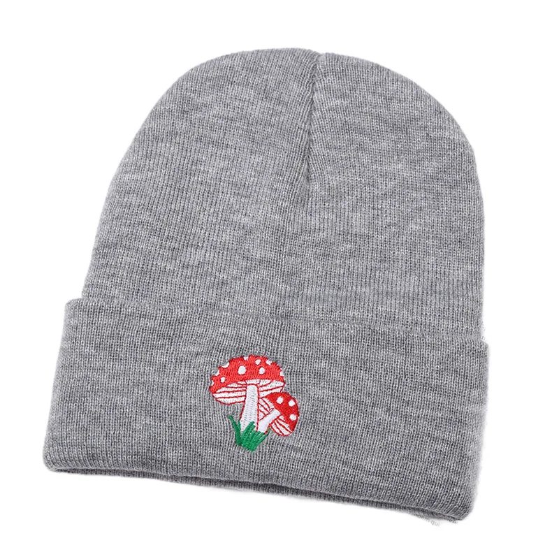 Ladies Knitted Cap Autumn Winter Hat Mushroom Embroidery Beanie for Women Cute Style