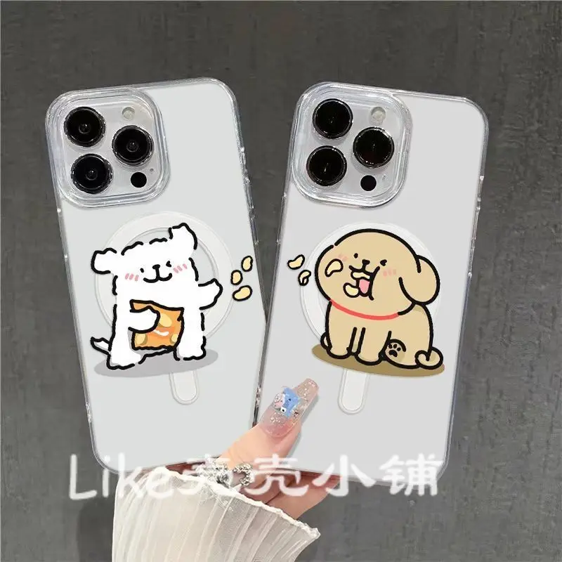 HOT Magnetic Phone Case for Samsung Galaxy S26 S25 S24 S23 S22 S21 S20 FE Edge Plus Ultra 5G Clear TPU Korean Cartoon PuppyS