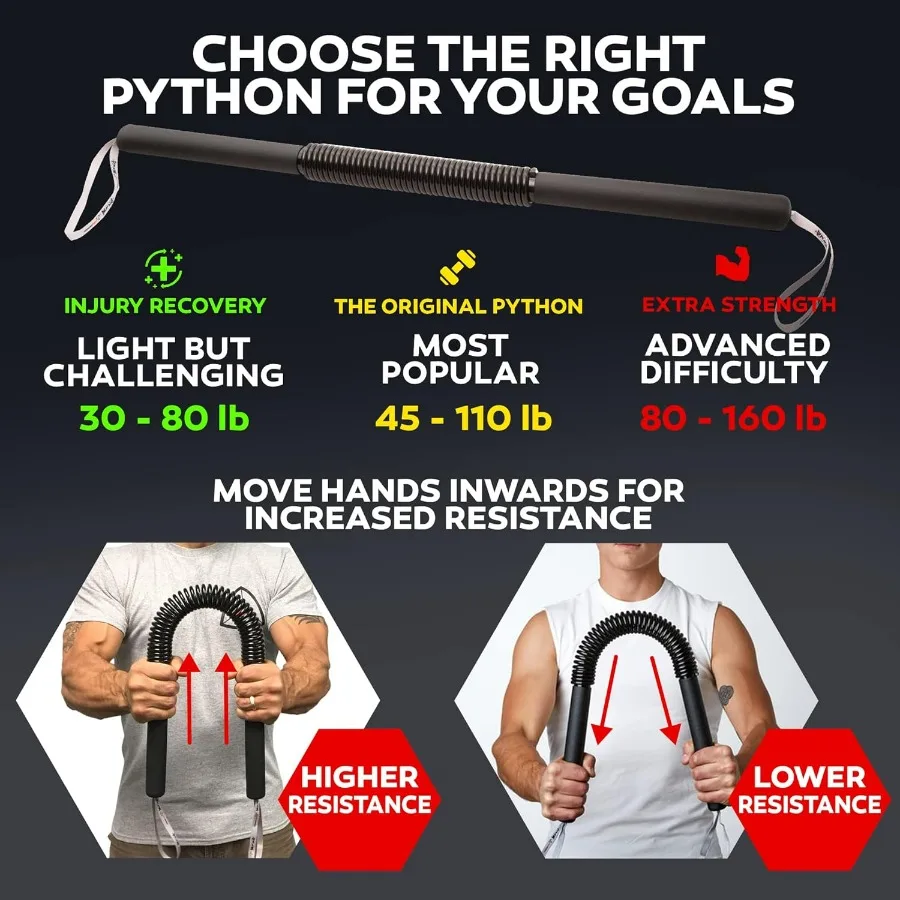 قضيب Python Power Twister لتمرين الجزء العلوي من الجسم: معدات تمرين فعالة لتقوية الصدر والكتف والساعد ذات الرأسين والذراع #2
