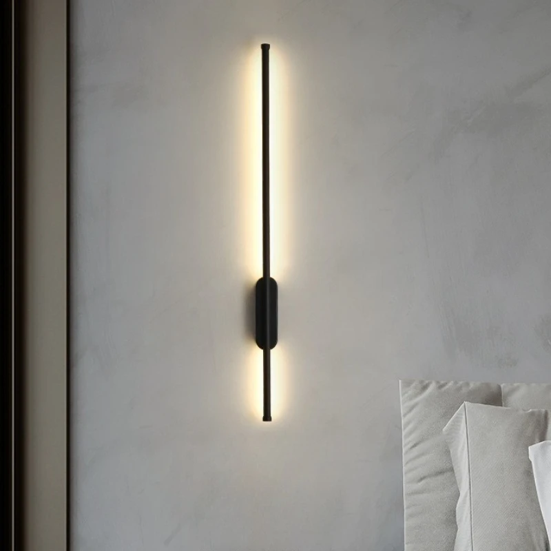 

Modern Long LED Wall Lights for Bedroom Bedside Black Wall Lamps Living Room Background Decoracion Hallways Interior Sconce