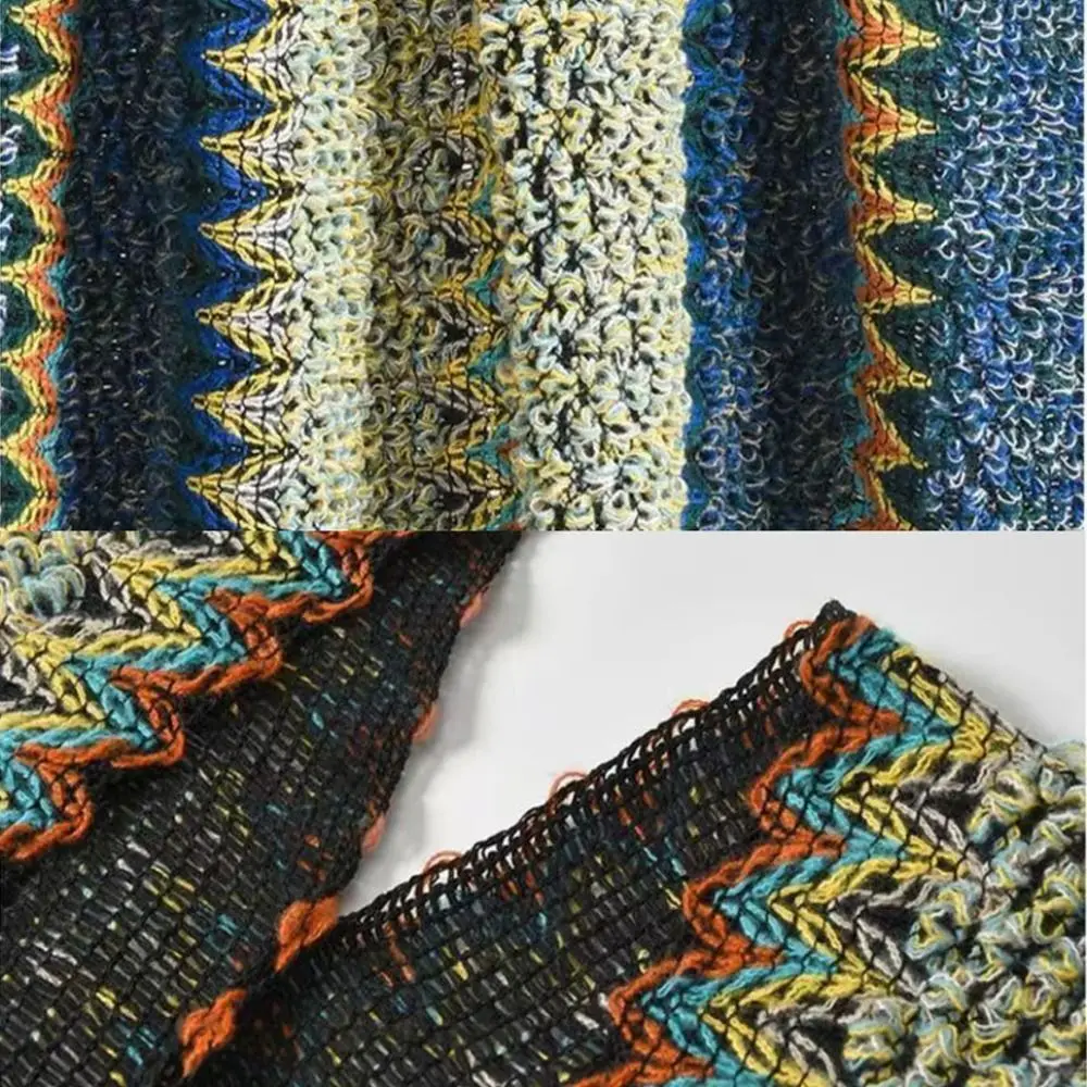 

Мягкое богемное монгольское пончо, зимняя теплая вязаная накидка в этническом стиле, вязаная накидка из полиэстера в полоску, накладки на пальто