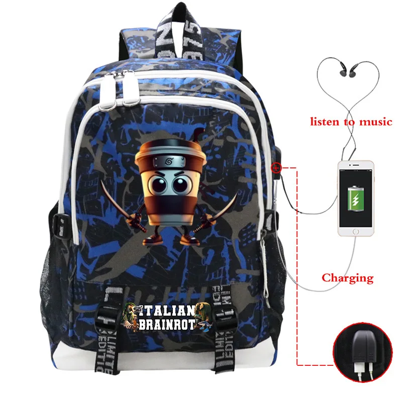 Zaino Italian Brainrot Per Ragazzi E Ragazze Cappuccino Assassino Meme Outdoor Bagpack Men Laptop Daypack Zaino Di Grande Capacità-image