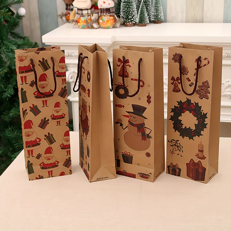 12pcs Christmas wine gift bags Christmas wine bottle with handle Christmas theme bag design Christmas wine gift packaging