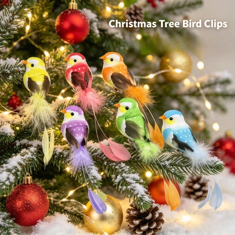 2Pcs Pom Pom Finch Artificial Feather Foam Bird Models Bird Figurines For DIY Home Garden Christmas Ornament Decor Accessories